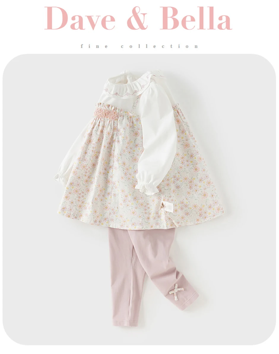 Dave Bella Children's T-shirt Pants 2PCS Set Girls Leggings Long Sleeve Tops Two-Piece Set Sweet Print Outdoor Party DB1260447
