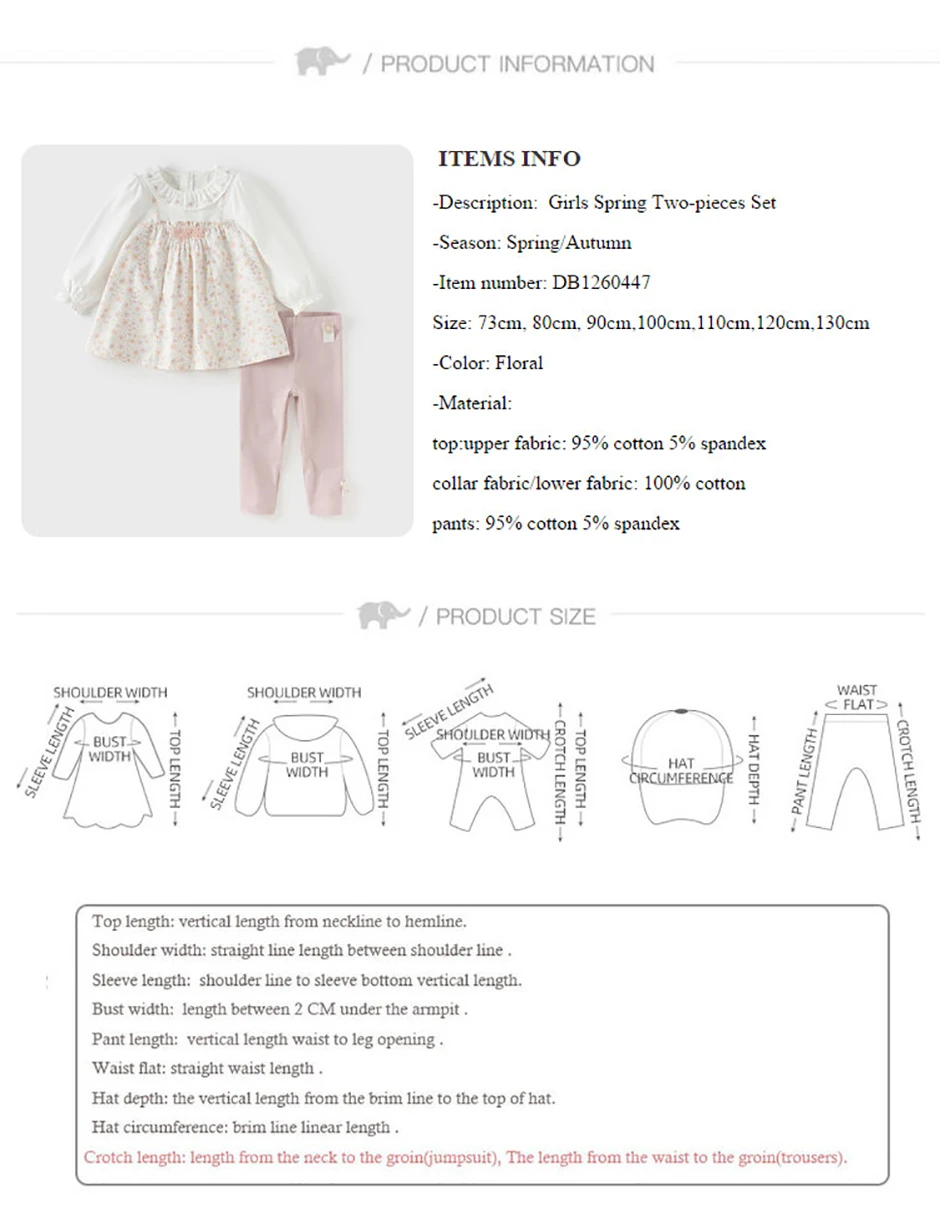 Dave Bella Children's T-shirt Pants 2PCS Set Girls Leggings Long Sleeve Tops Two-Piece Set Sweet Print Outdoor Party DB1260447