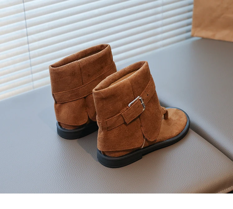 Toddler Girls Gladiator Ankle Boots Sandals with Buckle 2026 New Summer Kids Suede Leather Sandals Soft Sole Ethnic Style Shoes