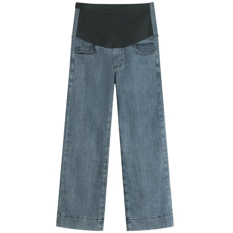 Maternity Fashion Jeans: Spring/Fall Adjustable-Waist Wide-Leg Pants, Maternity Loose-Fit Pants