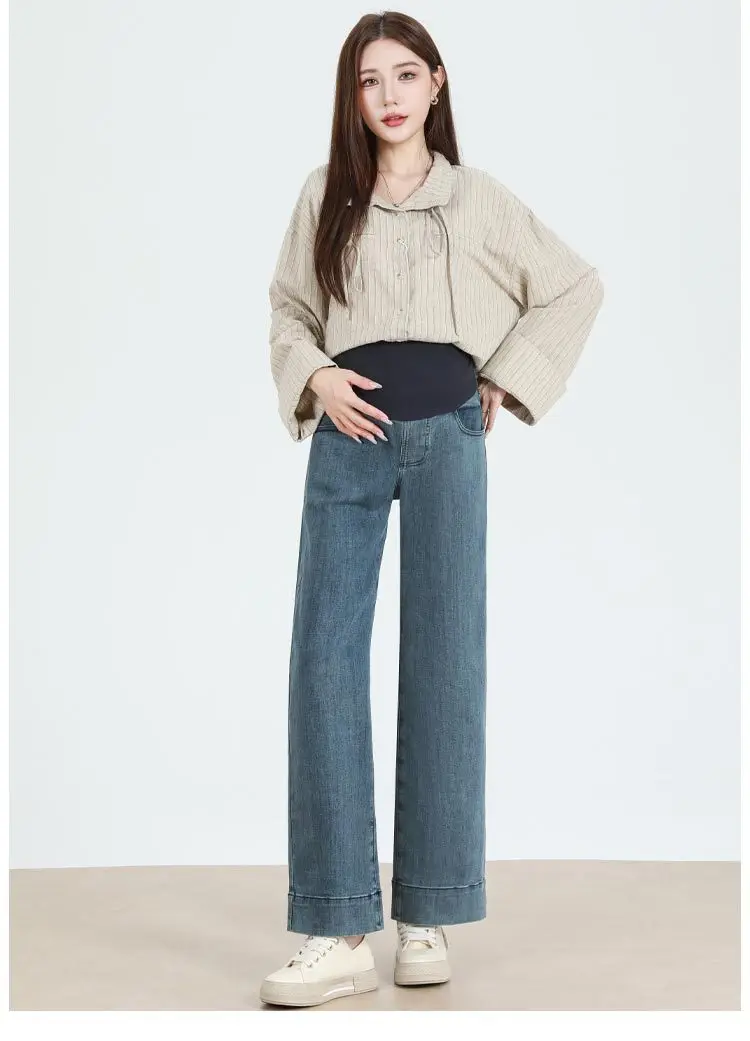 Maternity Fashion Jeans: Spring/Fall Adjustable-Waist Wide-Leg Pants, Maternity Loose-Fit Pants