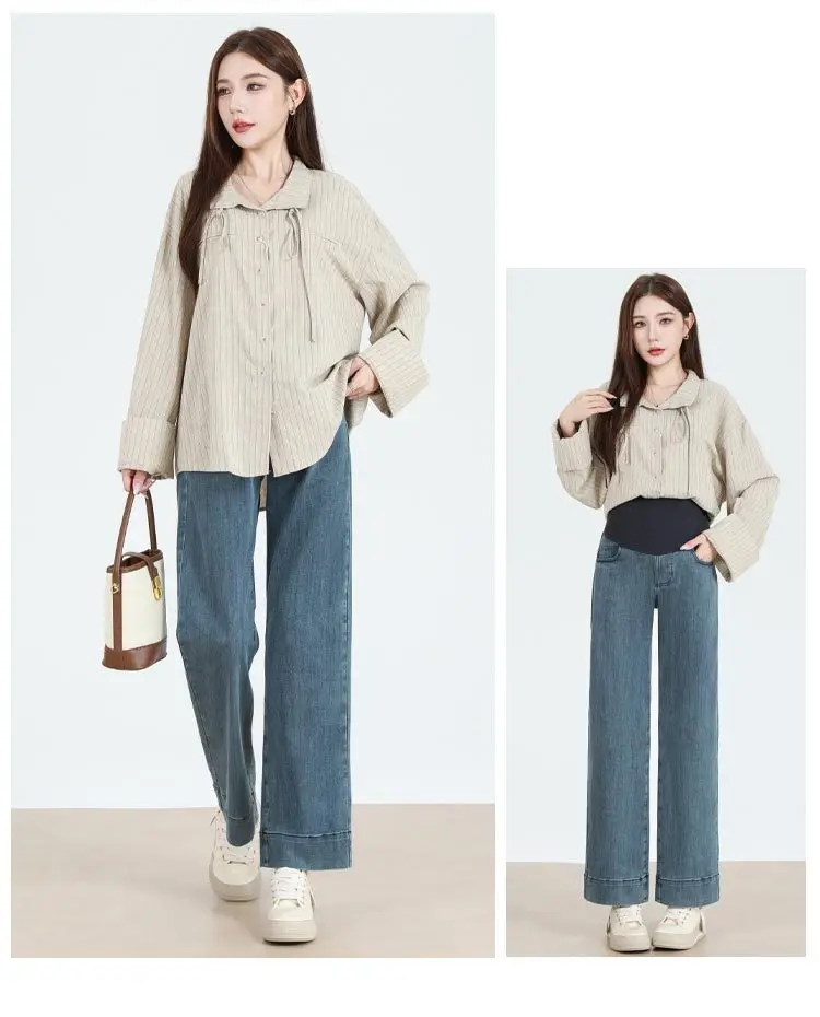 Maternity Fashion Jeans: Spring/Fall Adjustable-Waist Wide-Leg Pants, Maternity Loose-Fit Pants
