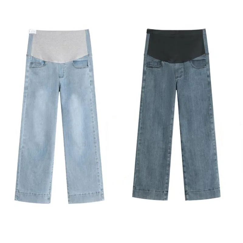 Maternity Fashion Jeans: Spring/Fall Adjustable-Waist Wide-Leg Pants, Maternity Loose-Fit Pants