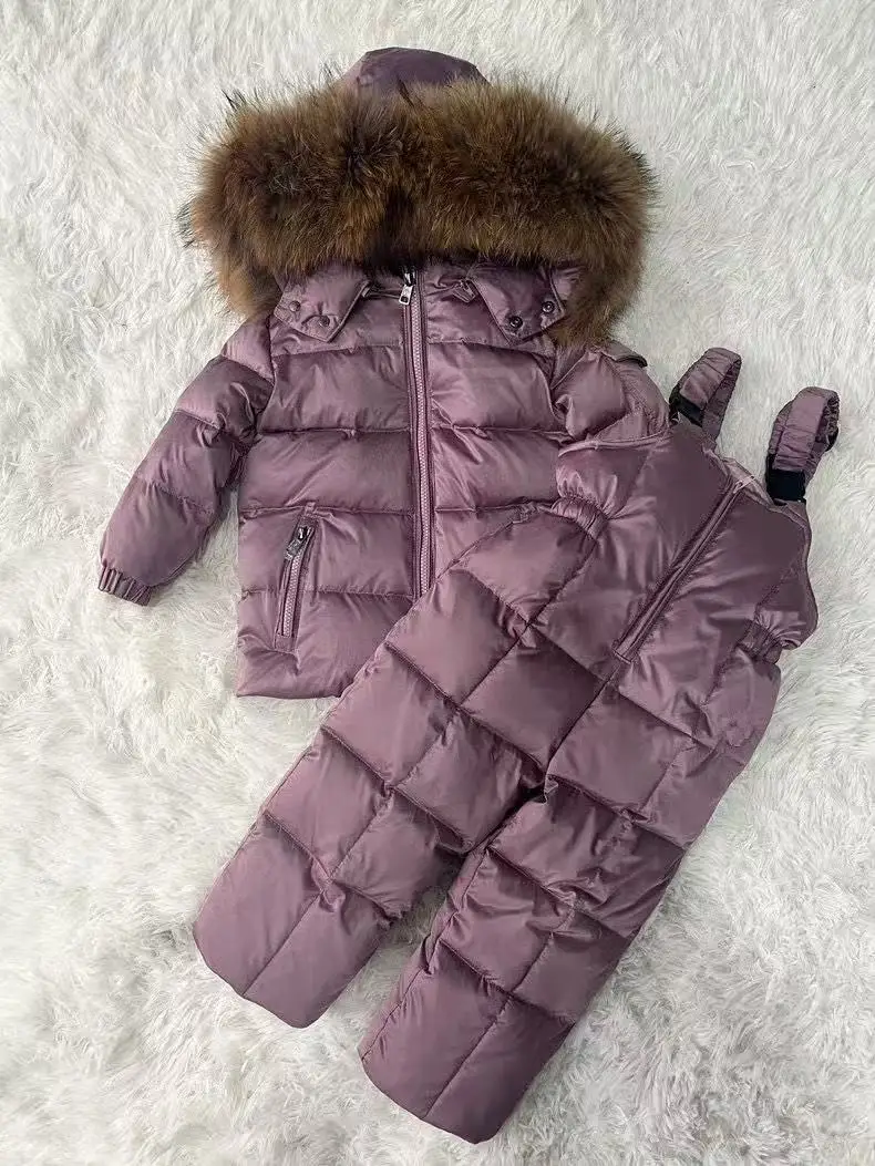 Children's Winter Thick Down Jacket Set Male and Female Baby White Duck Down Down Jacket Jacket+overalls Two-piece Set