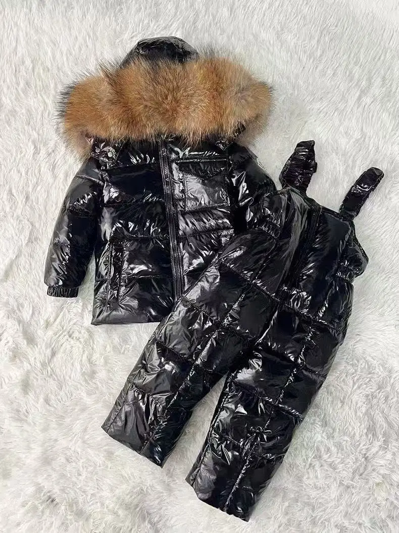Children's Winter Thick Down Jacket Set Male and Female Baby White Duck Down Down Jacket Jacket+overalls Two-piece Set