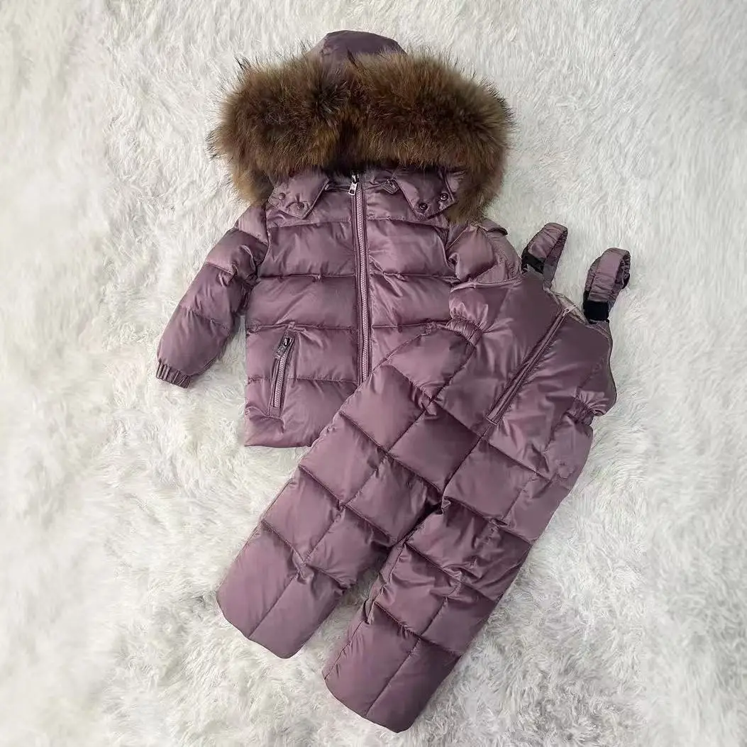 Children's Winter Thick Down Jacket Set Male and Female Baby White Duck Down Down Jacket Jacket+overalls Two-piece Set