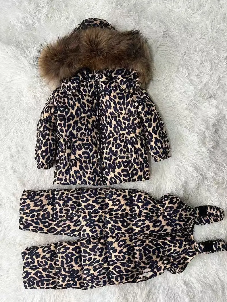 Children's Winter Thick Down Jacket Set Male and Female Baby White Duck Down Down Jacket Jacket+overalls Two-piece Set