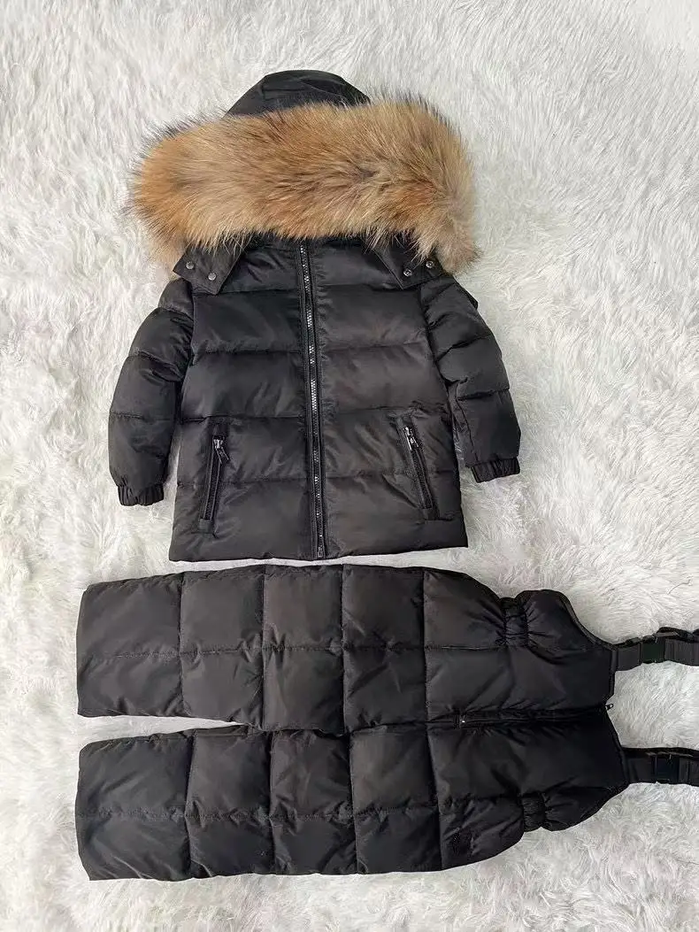 Children's Winter Thick Down Jacket Set Male and Female Baby White Duck Down Down Jacket Jacket+overalls Two-piece Set