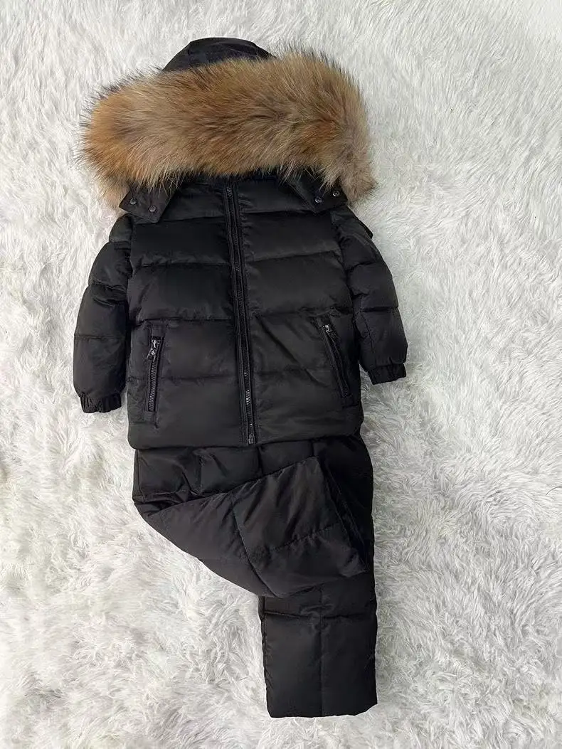 Children's Winter Thick Down Jacket Set Male and Female Baby White Duck Down Down Jacket Jacket+overalls Two-piece Set