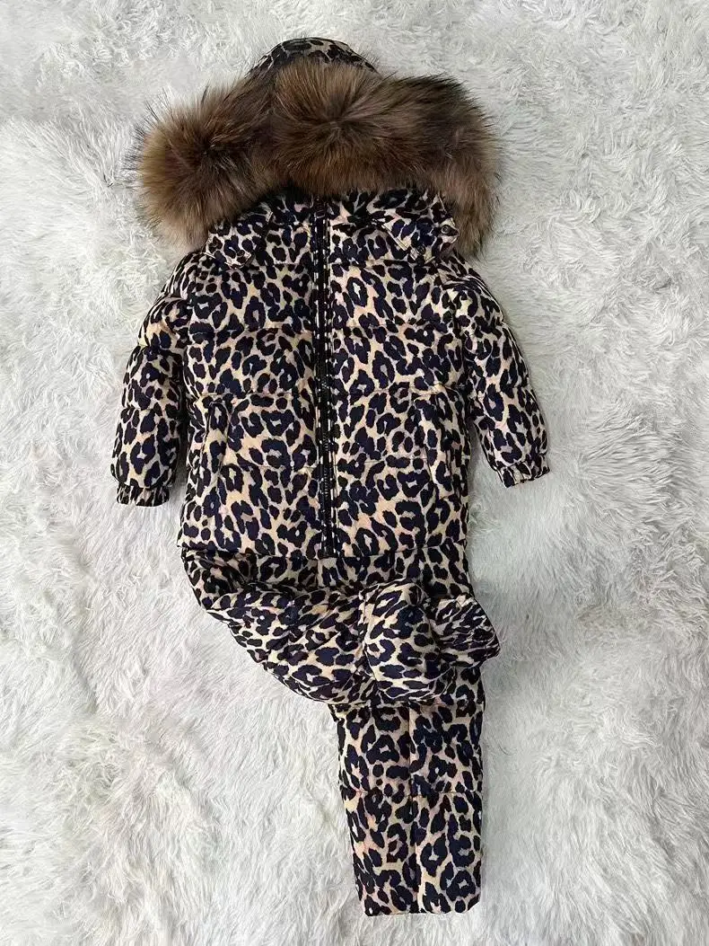 Children's Winter Thick Down Jacket Set Male and Female Baby White Duck Down Down Jacket Jacket+overalls Two-piece Set