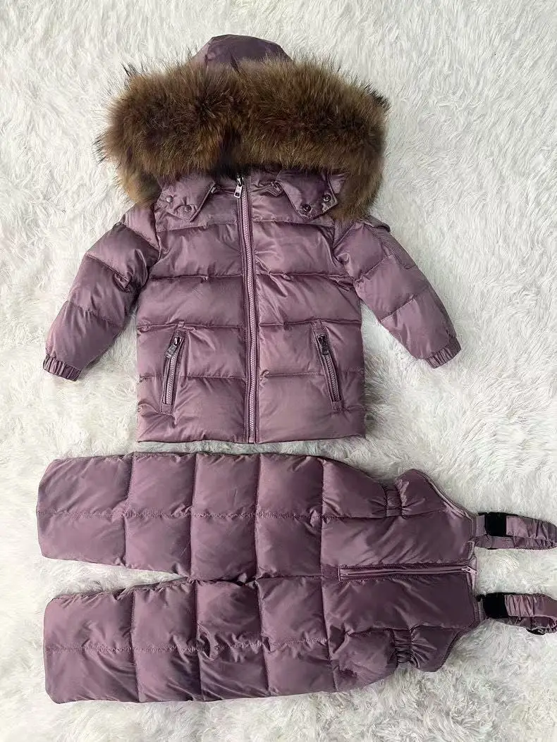 Children's Winter Thick Down Jacket Set Male and Female Baby White Duck Down Down Jacket Jacket+overalls Two-piece Set