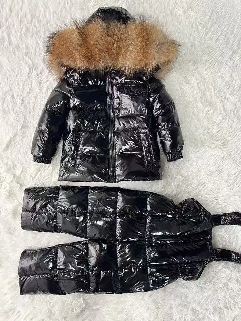 Children's Winter Thick Down Jacket Set Male and Female Baby White Duck Down Down Jacket Jacket+overalls Two-piece Set