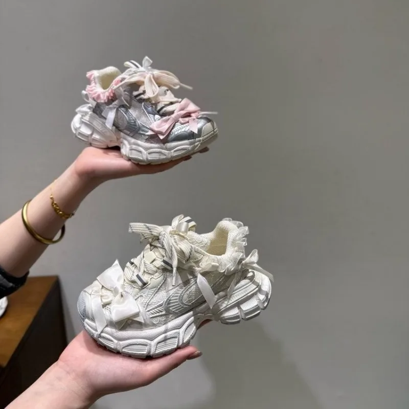 Girls Princess Tennis Shoes Breathable Soft Sole Kids Casual Shoes Non-slip 2026 Brand New Children Sports Shoes Sweet Bowknots