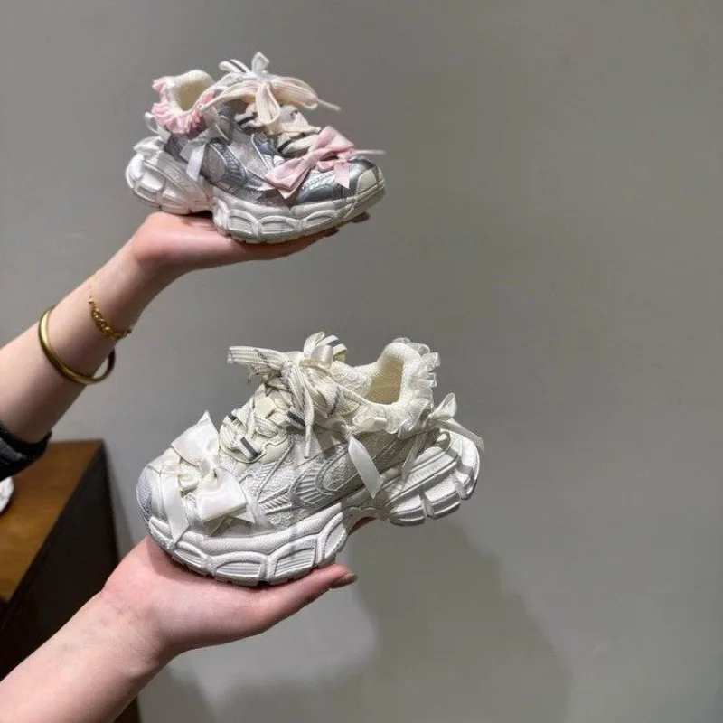 Girls Princess Tennis Shoes Breathable Soft Sole Kids Casual Shoes Non-slip 2026 Brand New Children Sports Shoes Sweet Bowknots