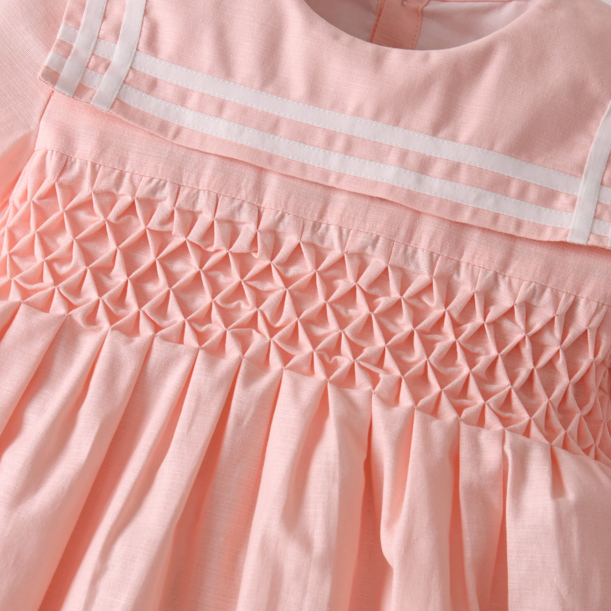 Children Dress Linen Honeycomb Hand Smocking Design Short Sleeves Kids Girls Dresses Exquisite Girl Clothing For Birthday Party