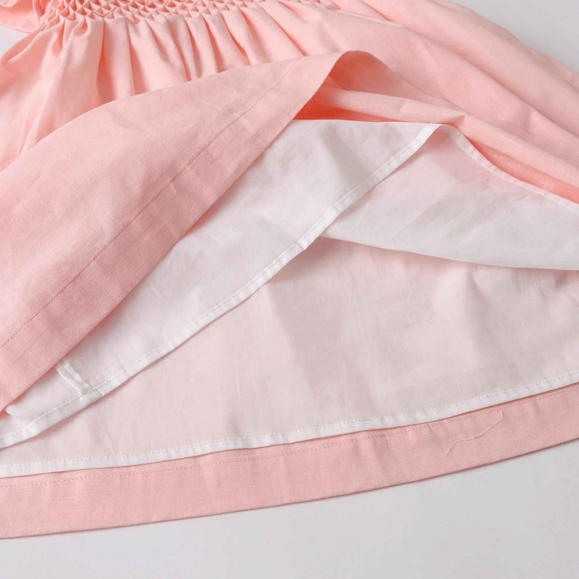 Children Dress Linen Honeycomb Hand Smocking Design Short Sleeves Kids Girls Dresses Exquisite Girl Clothing For Birthday Party