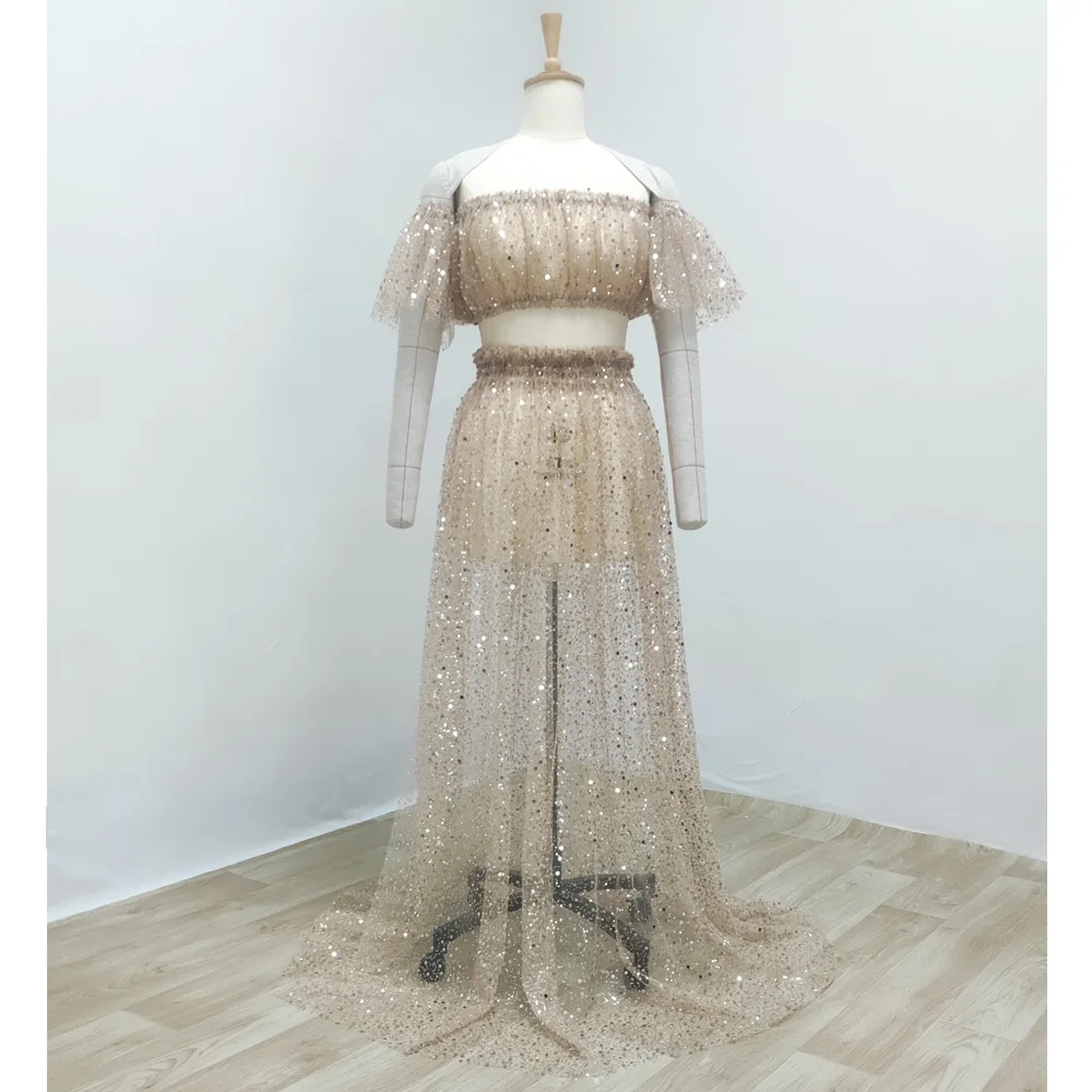 Elegant Photo Shoot Dress For Women Pearl Hard Yarn Sexy Off Shoulder Short Sleeved Dress Maternity Dresses For Baby Showers