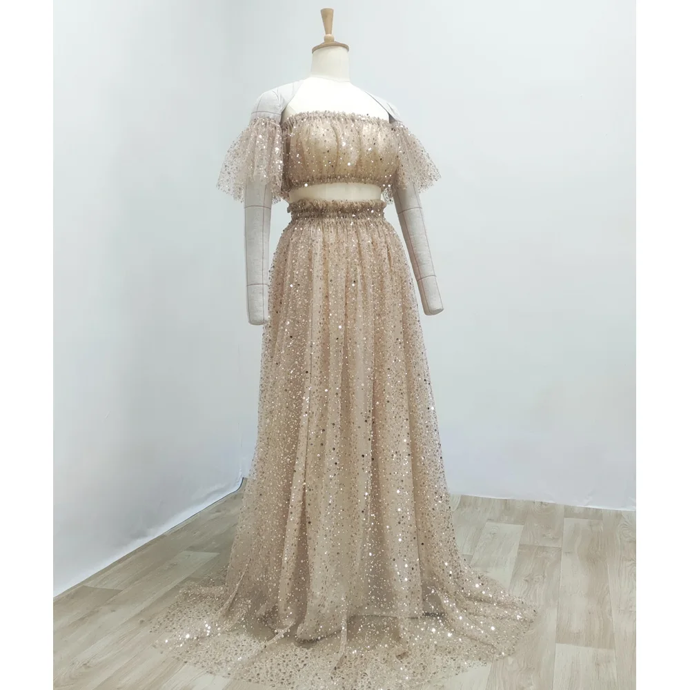 Elegant Photo Shoot Dress For Women Pearl Hard Yarn Sexy Off Shoulder Short Sleeved Dress Maternity Dresses For Baby Showers