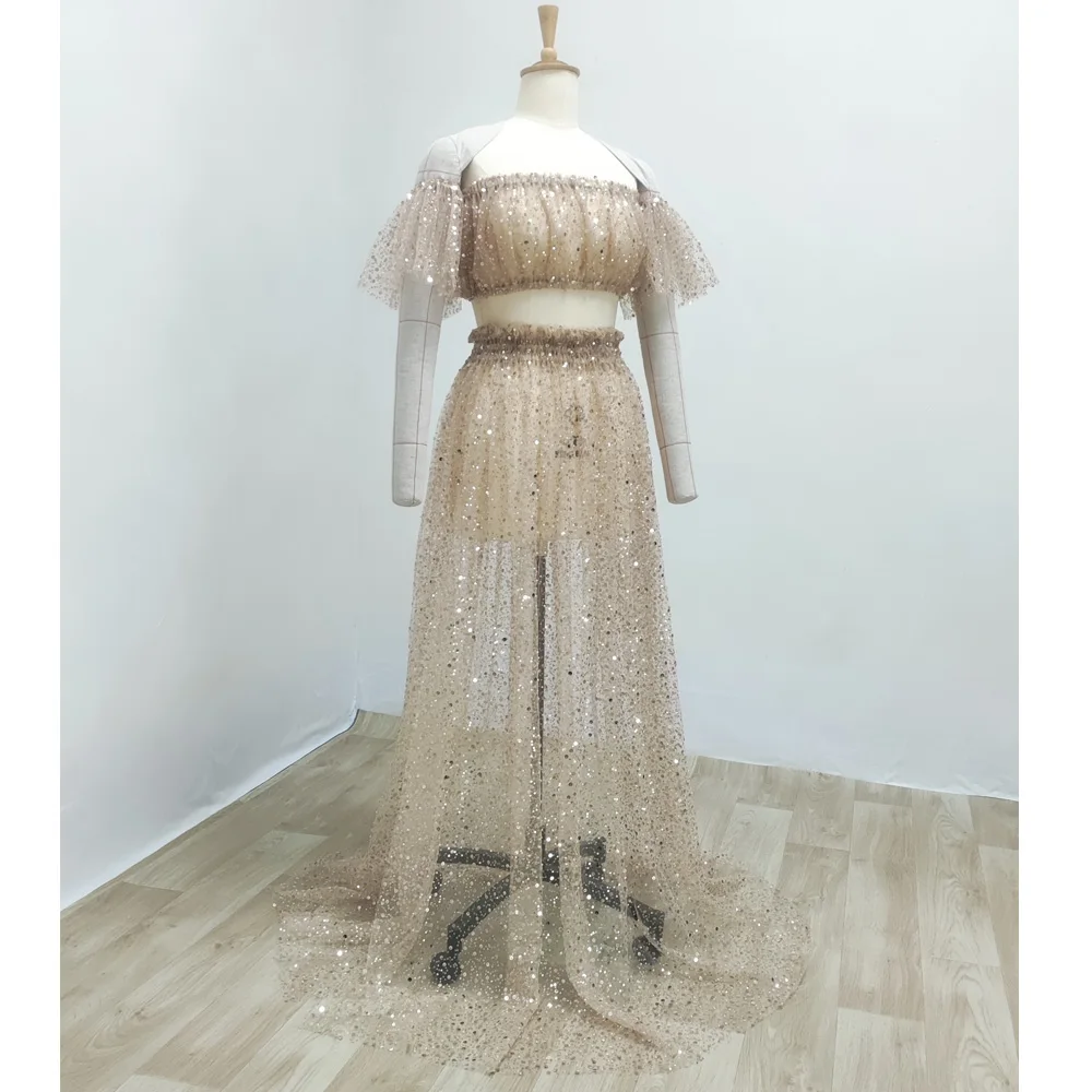 Elegant Photo Shoot Dress For Women Pearl Hard Yarn Sexy Off Shoulder Short Sleeved Dress Maternity Dresses For Baby Showers