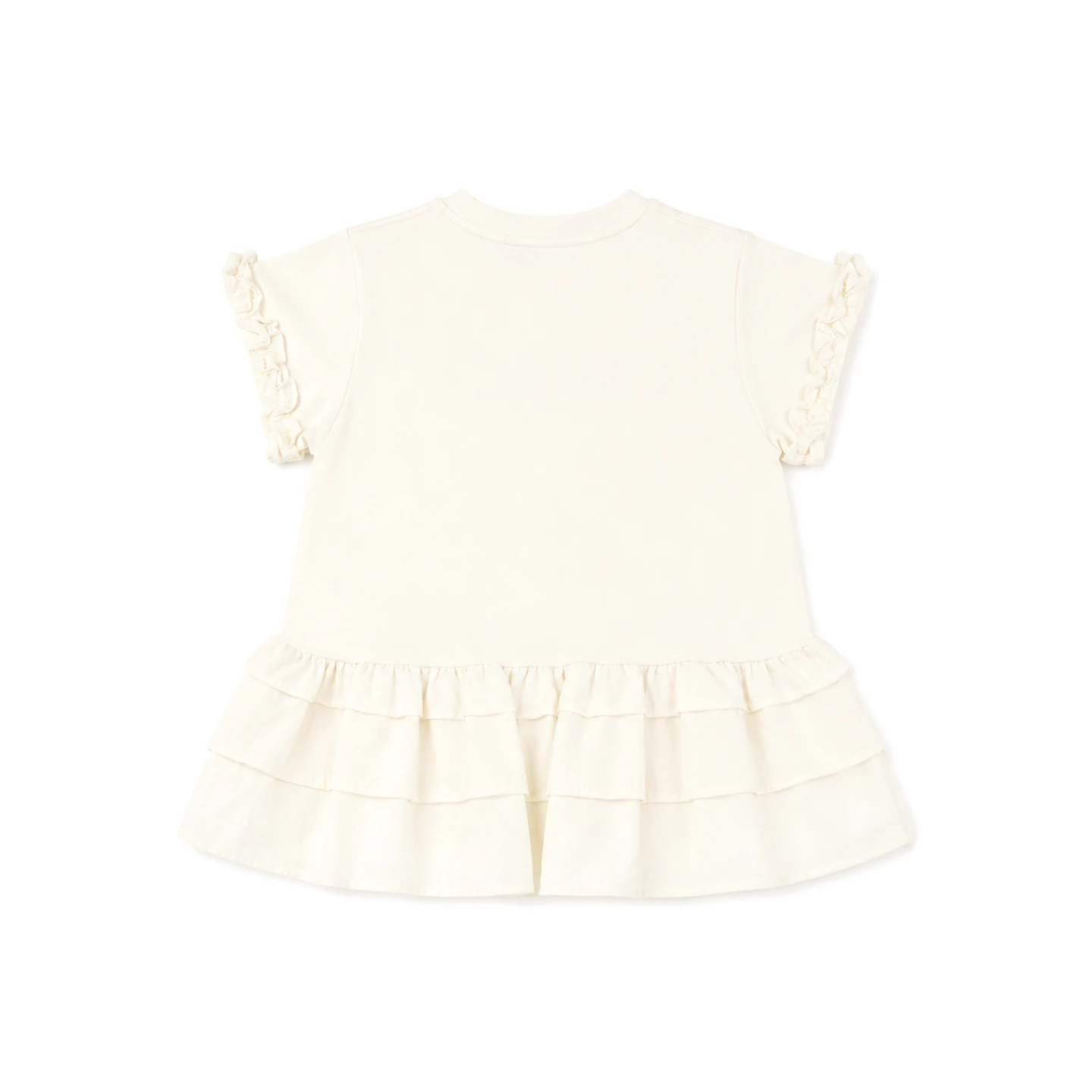 CH Kids Solid Cream Short Sleeve Blouse Signature CHHC Embroidery Multi Layer Flounce Hem Weekend Casual Outfit