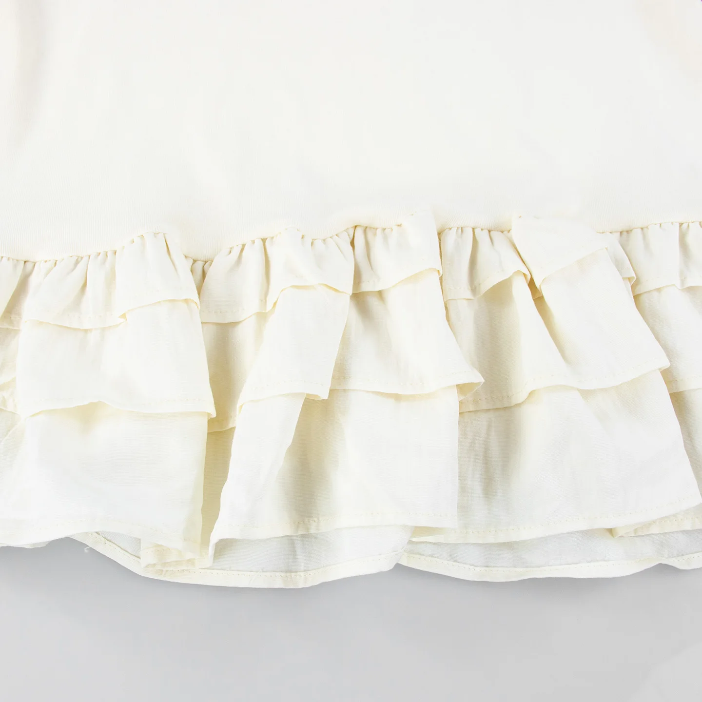 CH Kids Solid Cream Short Sleeve Blouse Signature CHHC Embroidery Multi Layer Flounce Hem Weekend Casual Outfit