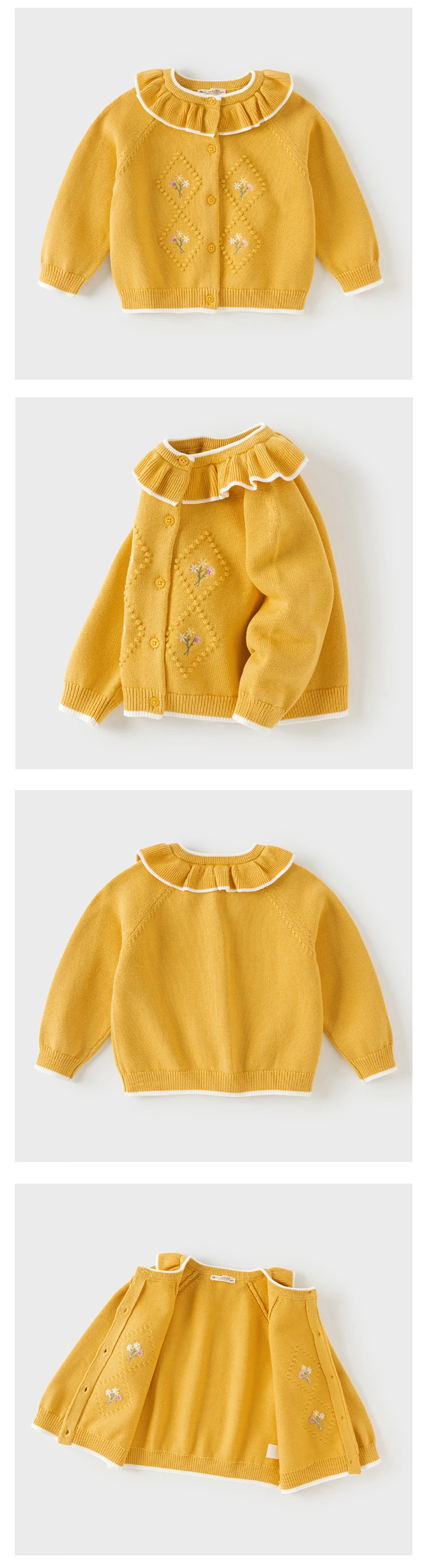 Dave Bella Children's Autumn Spring Sweater Cute Knitted Embroidery Cardigan Tops Long Sleeve Coat Girls Outdoor DB3262785