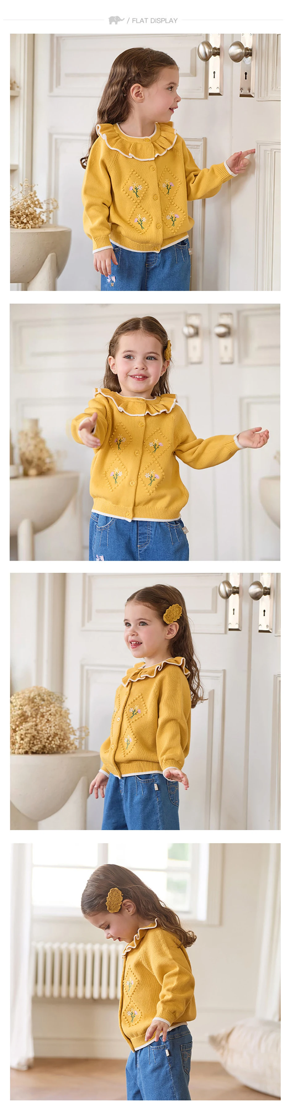 Dave Bella Children's Autumn Spring Sweater Cute Knitted Embroidery Cardigan Tops Long Sleeve Coat Girls Outdoor DB3262785