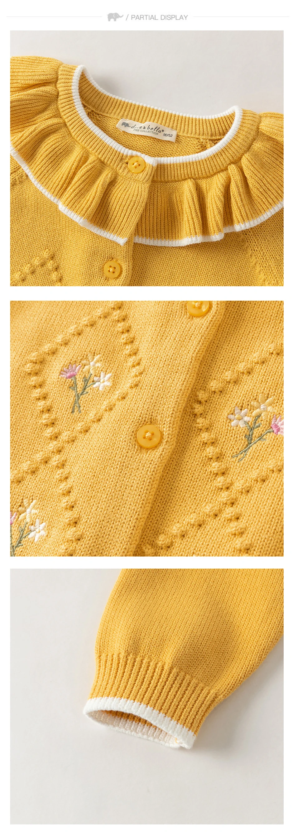 Dave Bella Children's Autumn Spring Sweater Cute Knitted Embroidery Cardigan Tops Long Sleeve Coat Girls Outdoor DB3262785