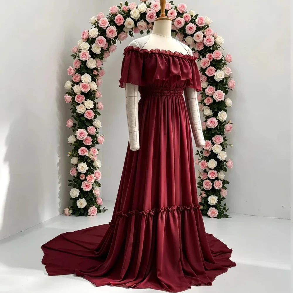 Maternity Photography Props Dress Sexy Off Shoulder Ruffled Trailing Dress Micro Transparent Chiffon Boho Pregnant Dress