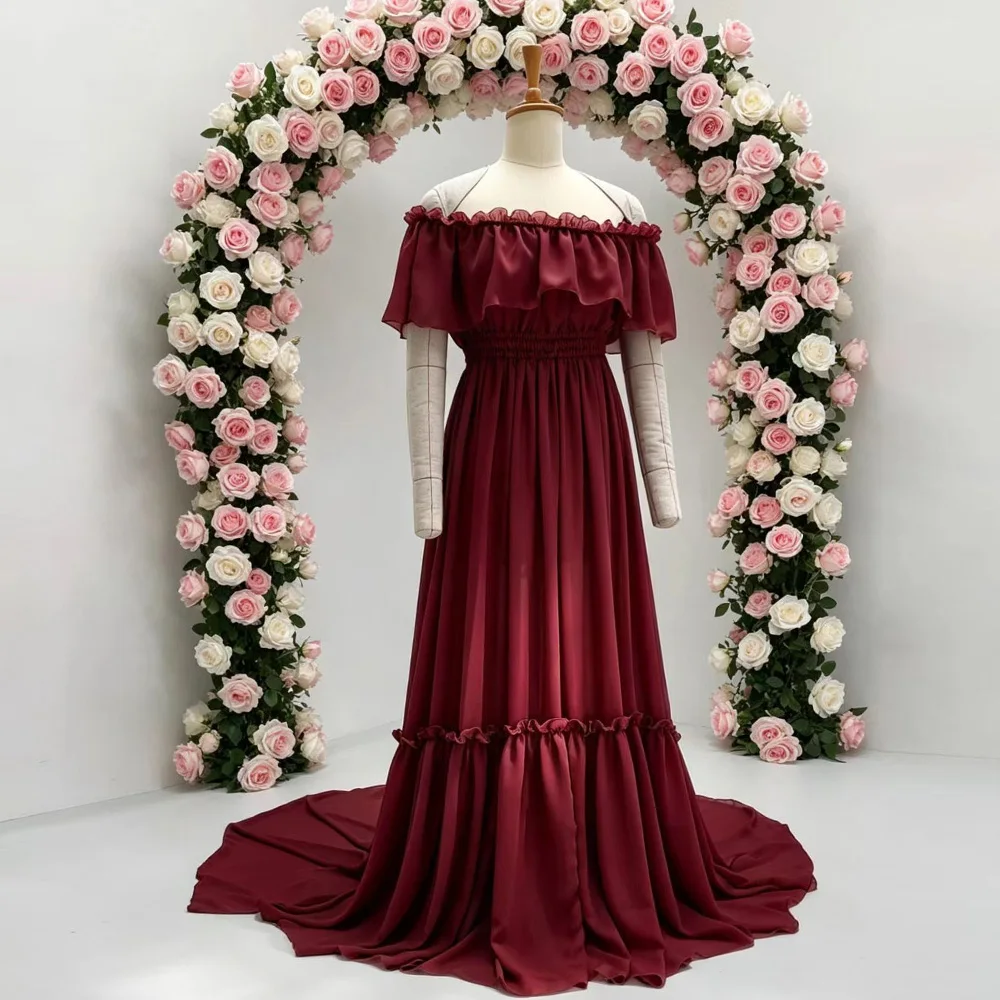 Maternity Photography Props Dress Sexy Off Shoulder Ruffled Trailing Dress Micro Transparent Chiffon Boho Pregnant Dress