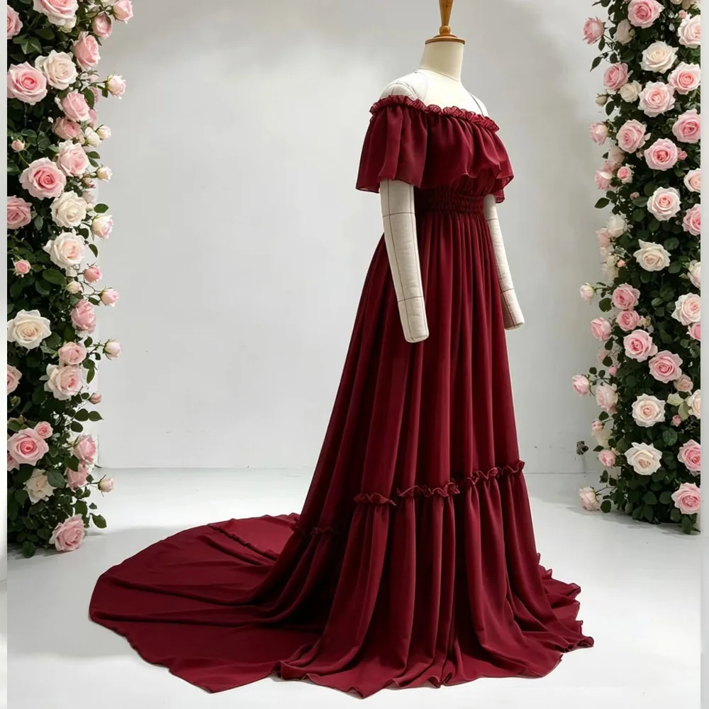 Maternity Photography Props Dress Sexy Off Shoulder Ruffled Trailing Dress Micro Transparent Chiffon Boho Pregnant Dress
