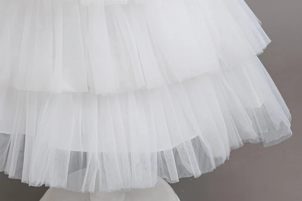 Girls Princess Dress Layered Tulle Lace Puff Sleeve Bow 3-8T Kids Birthday Wedding Flower Girl Party Pageant Gown