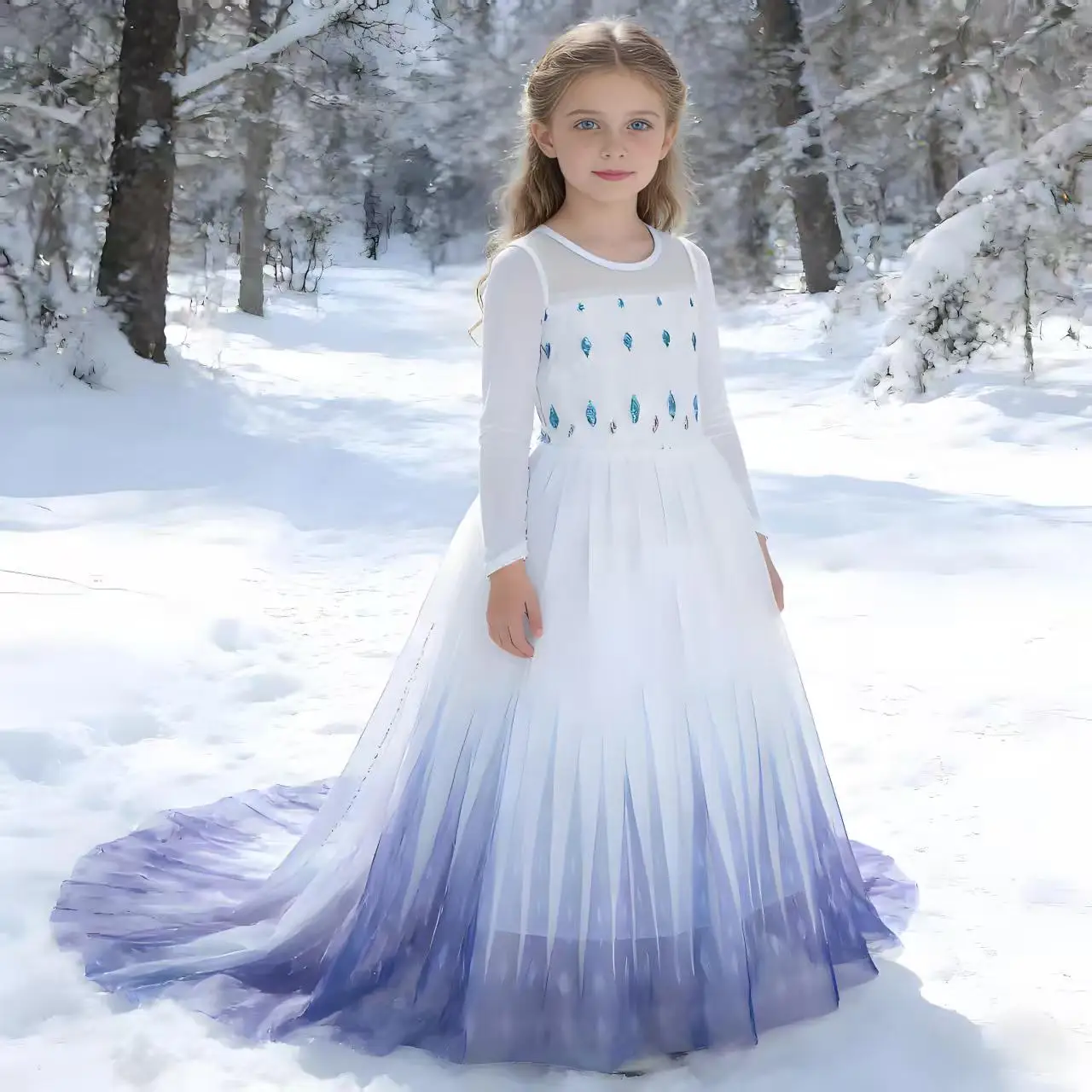 Classic Movie Elsa White Cute Lightweight Breathable Girls Princess Dress + Accessories Halloween Birthday Holiday Party Dress