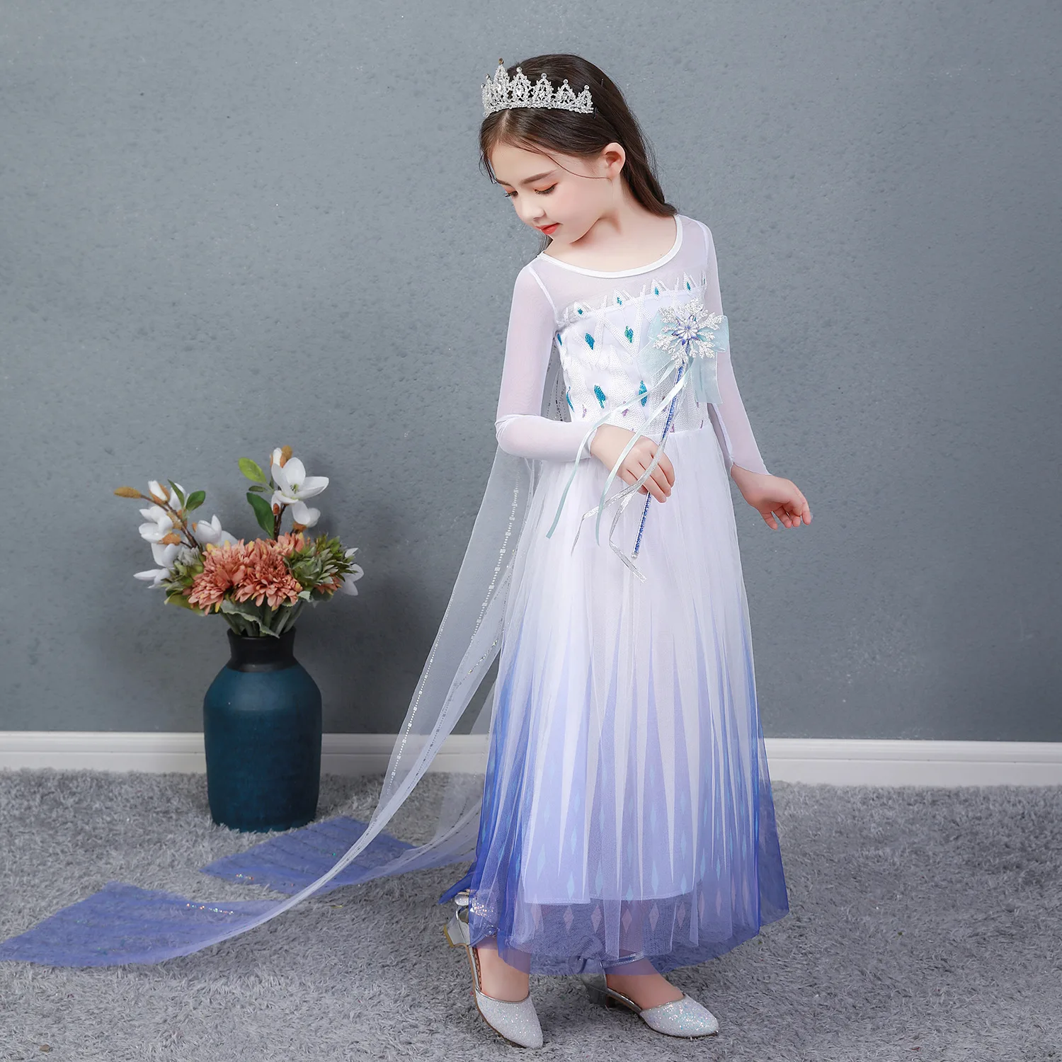 Classic Movie Elsa White Cute Lightweight Breathable Girls Princess Dress + Accessories Halloween Birthday Holiday Party Dress