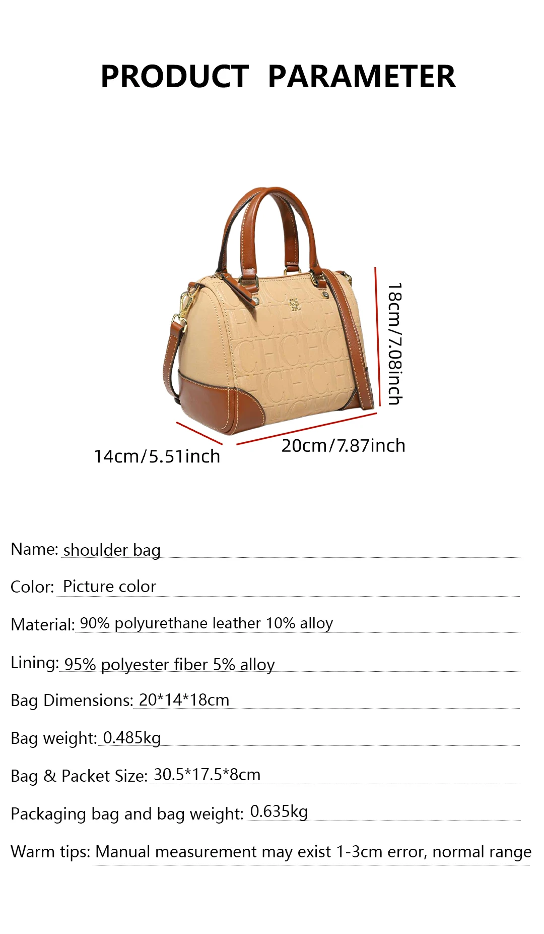 CH Women Top Handle Handbag Embossed Letter Pattern Shoulder Crossbody Bag Elegant Commuter Purse with Adjustable Strap