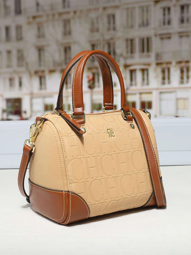 CH Women Top Handle Handbag Embossed Letter Pattern Shoulder Crossbody Bag Elegant Commuter Purse with Adjustable Strap