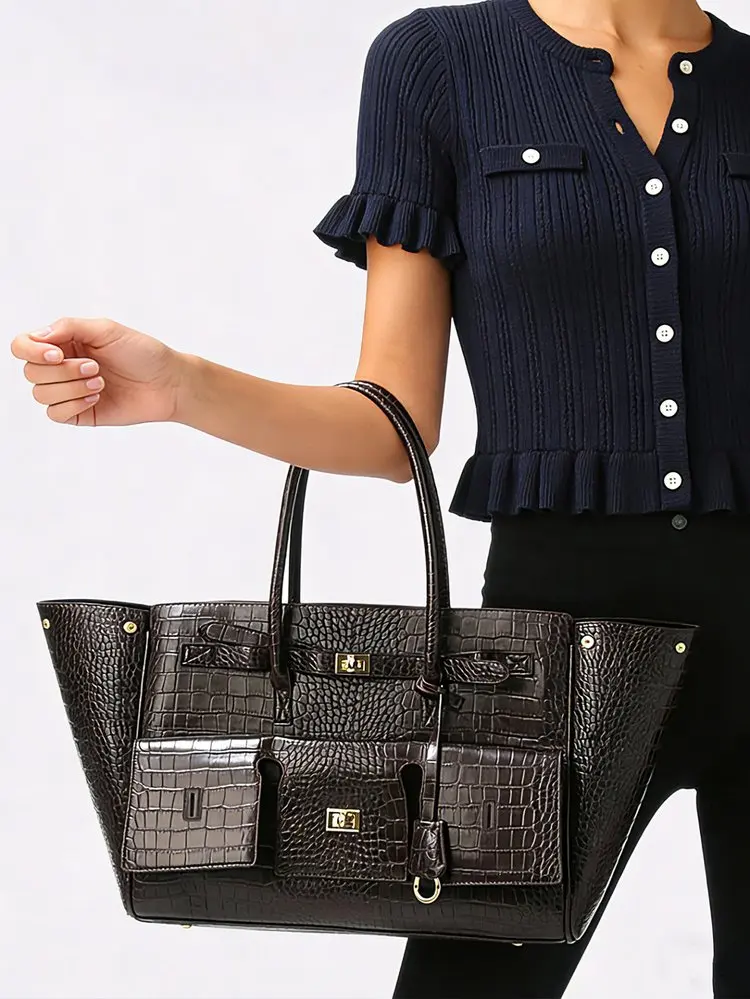 Luxury Leather Diaper Bag For Women Minimalist Design Handbag Elegant Classic Commuter Large Capacity Bag