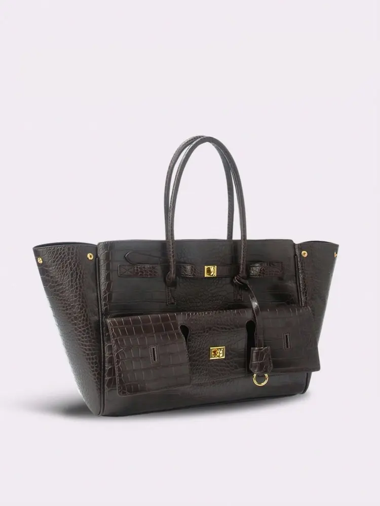 Luxury Leather Diaper Bag For Women Minimalist Design Handbag Elegant Classic Commuter Large Capacity Bag