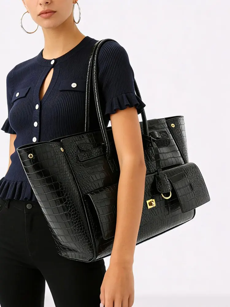Luxury Leather Diaper Bag For Women Minimalist Design Handbag Elegant Classic Commuter Large Capacity Bag