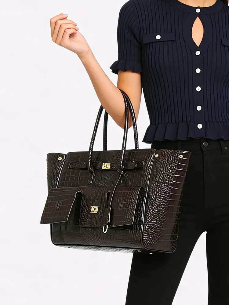 Luxury Leather Diaper Bag For Women Minimalist Design Handbag Elegant Classic Commuter Large Capacity Bag