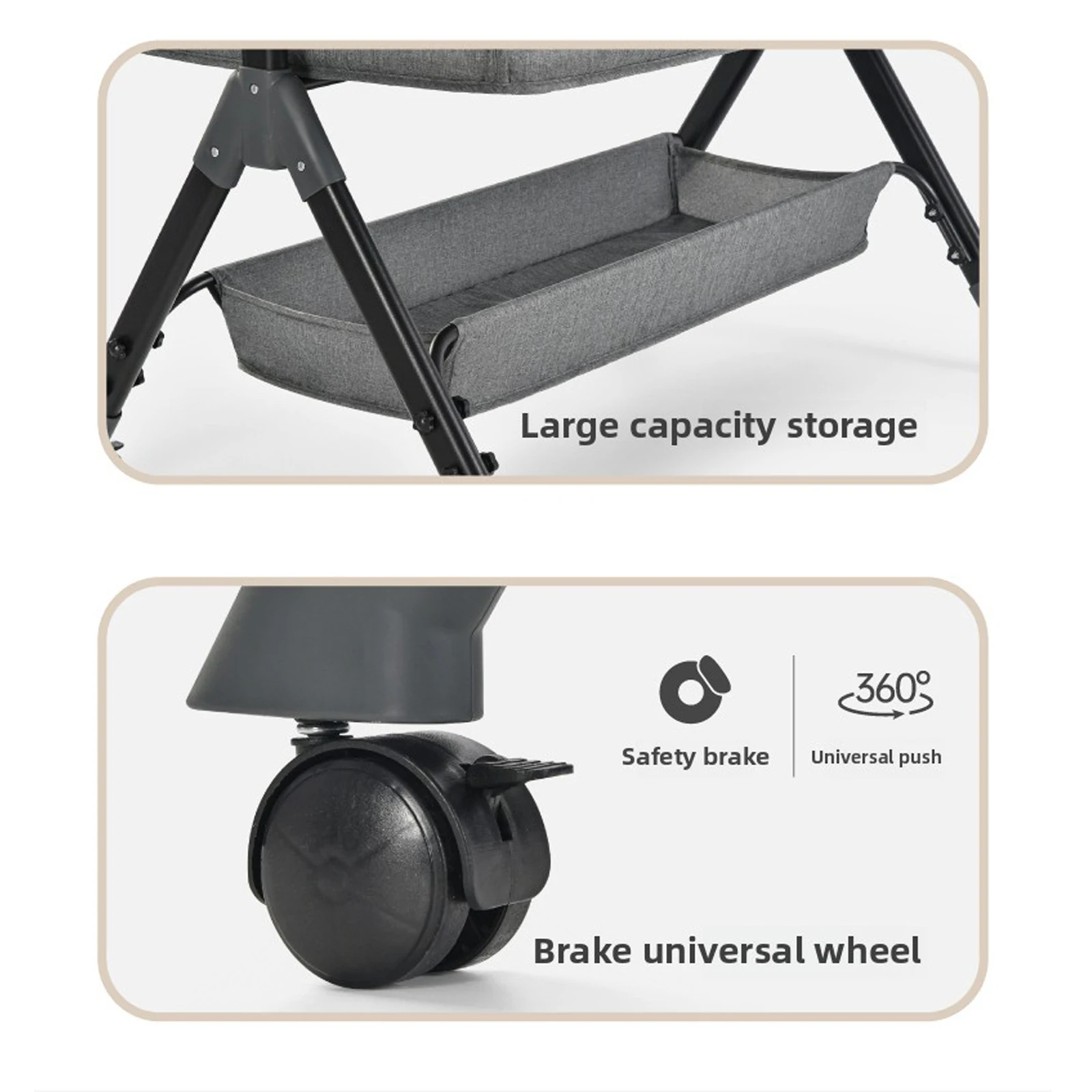 Baby Bassinet Crib Bedside Sleeper Manual Rocking Cradle Foldable Portable Infant Cot with Changing Table Adjustable Height Side Opening Breathable Mesh Storage Basket Lockable Wheels Nursery Bed for Newborn Babies