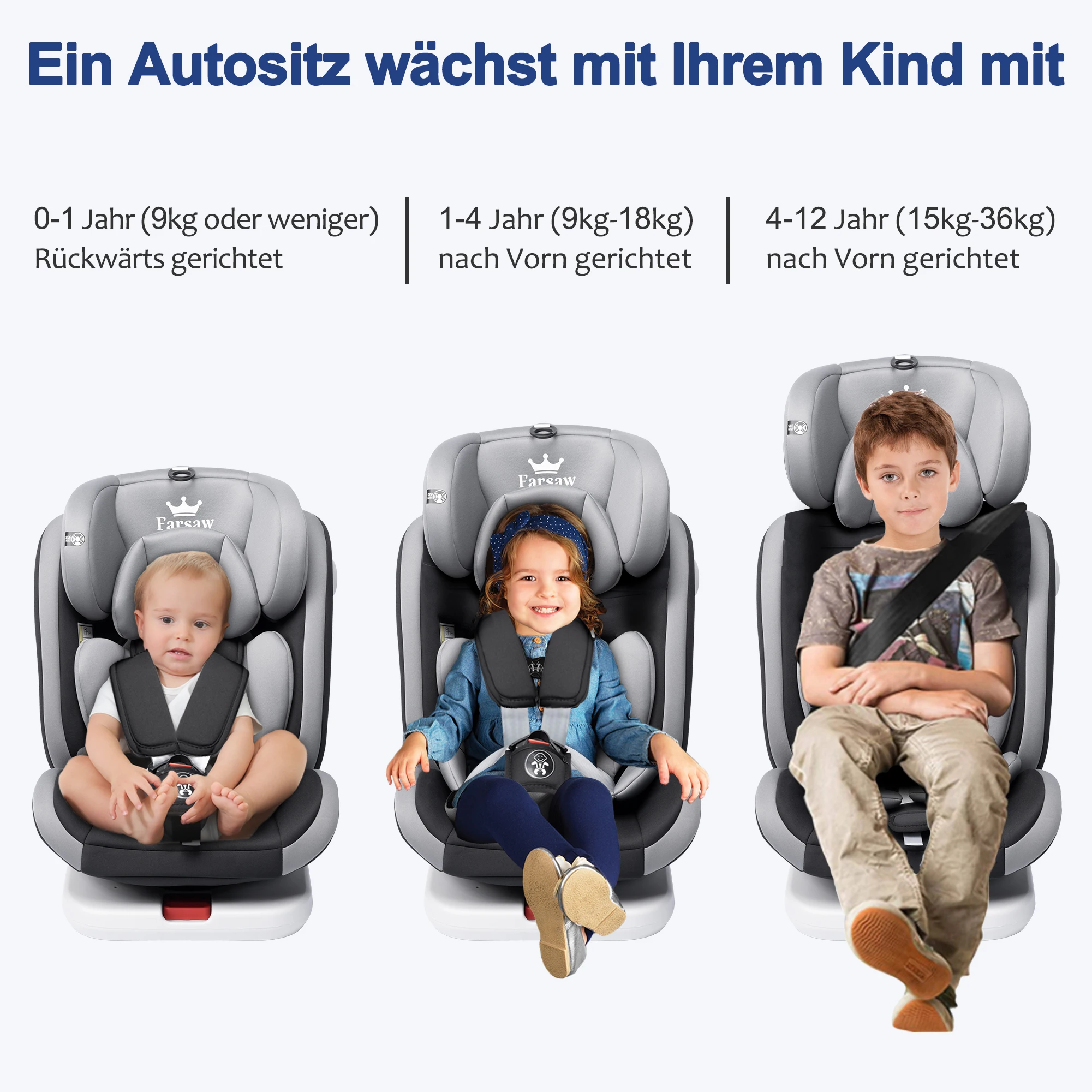 AP03 Child Car Seat 360° Rotating 5-Point Belt 9-36kg 0-12 Years ECE ISOFIX Child Safety Seat KL005