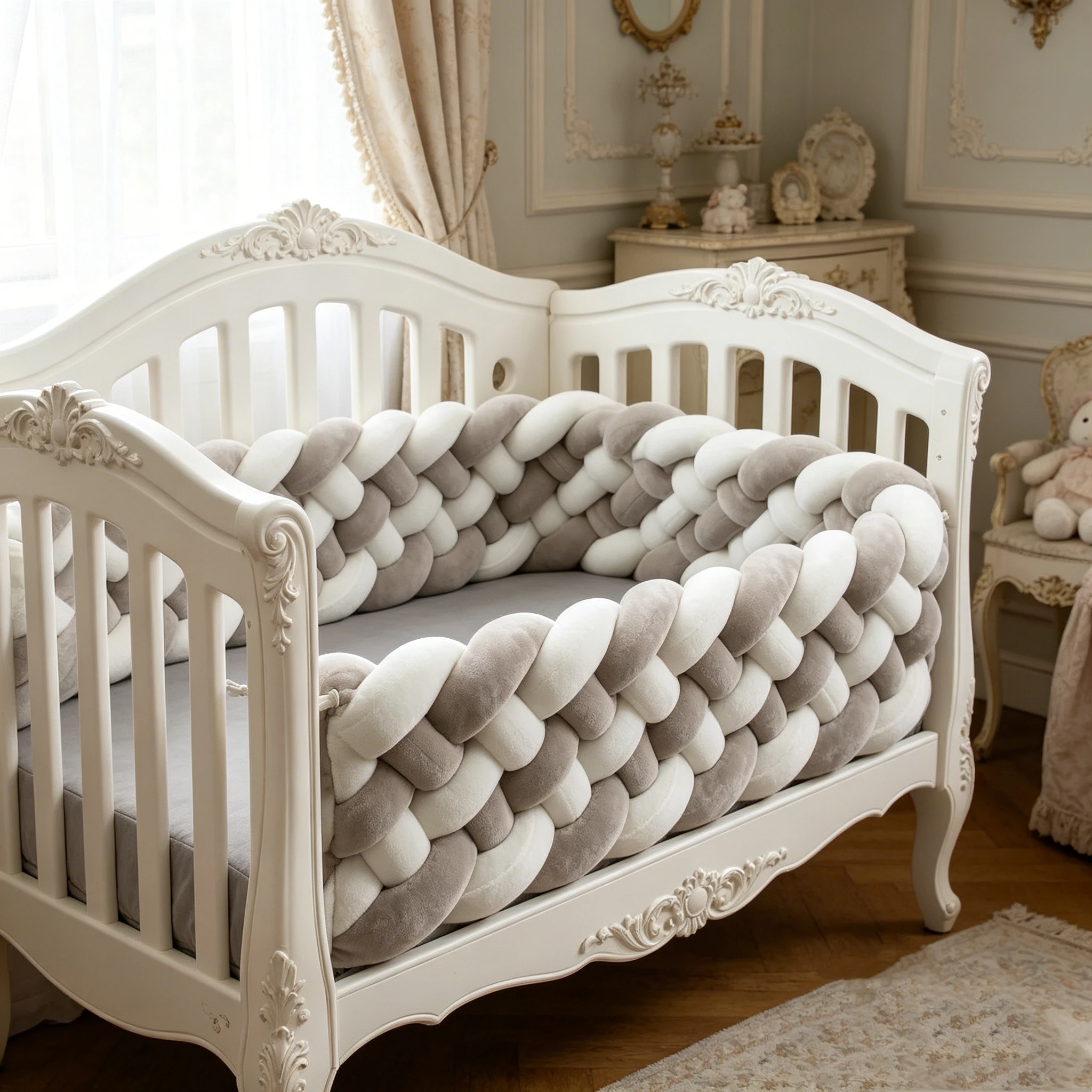 Stylish Braided Crib Bumper, Decorative Anti-Collision Bed Surround for Nursery Nursery Braided Crib Cushion Baby Bed Bumper