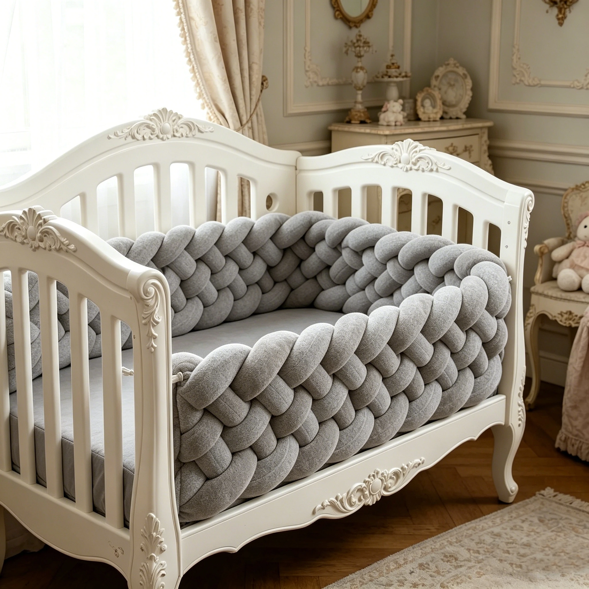 Stylish Braided Crib Bumper, Decorative Anti-Collision Bed Surround for Nursery Nursery Braided Crib Cushion Baby Bed Bumper