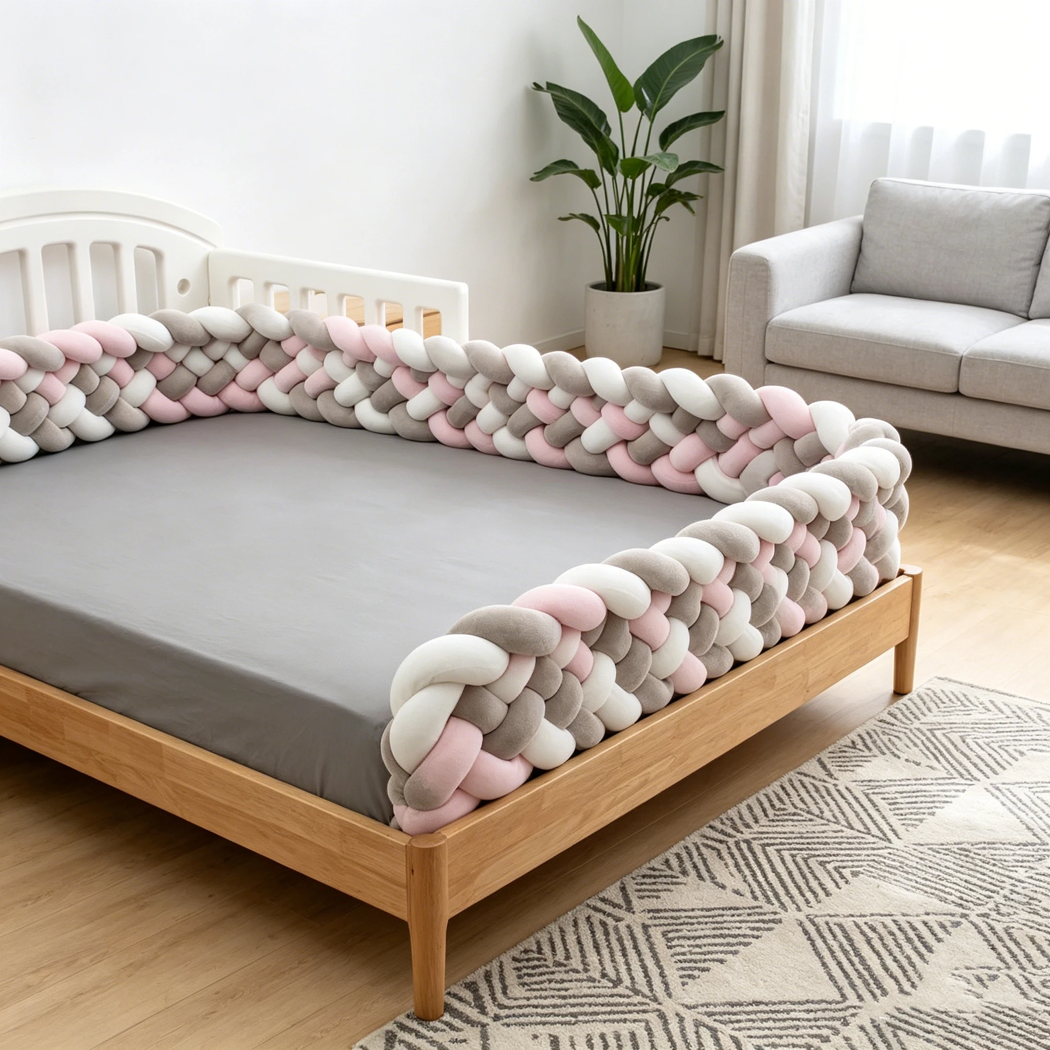 Stylish Braided Crib Bumper, Decorative Anti-Collision Bed Surround for Nursery Nursery Braided Crib Cushion Baby Bed Bumper