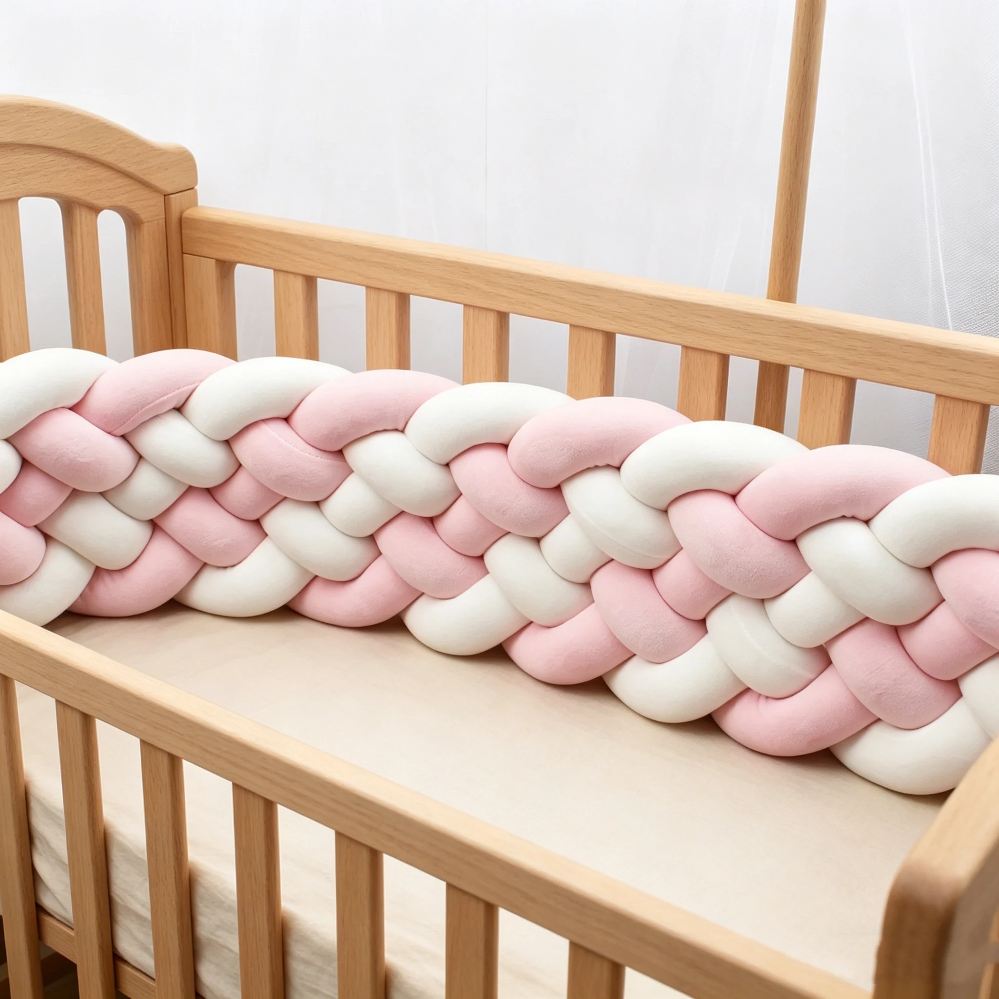 Stylish Braided Crib Bumper, Decorative Anti-Collision Bed Surround for Nursery Nursery Braided Crib Cushion Baby Bed Bumper