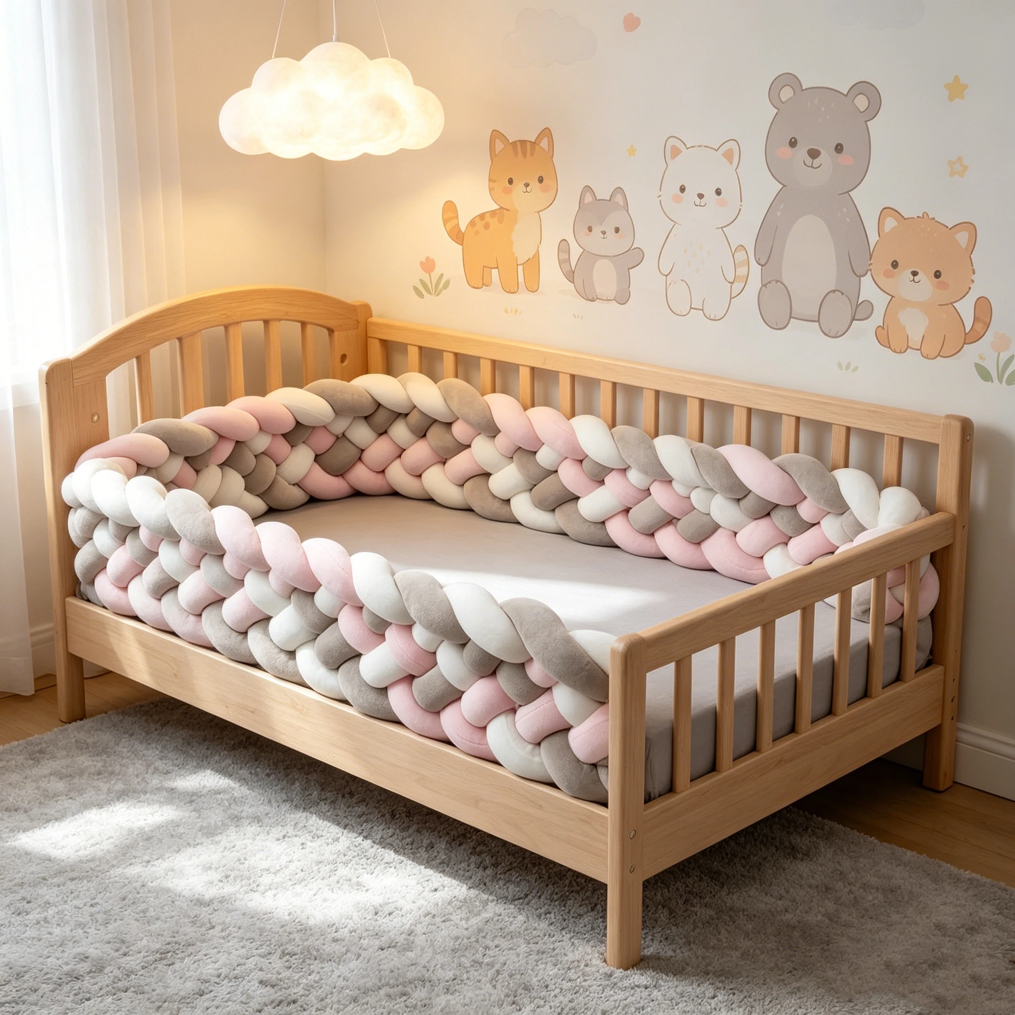 Stylish Braided Crib Bumper, Decorative Anti-Collision Bed Surround for Nursery Nursery Braided Crib Cushion Baby Bed Bumper