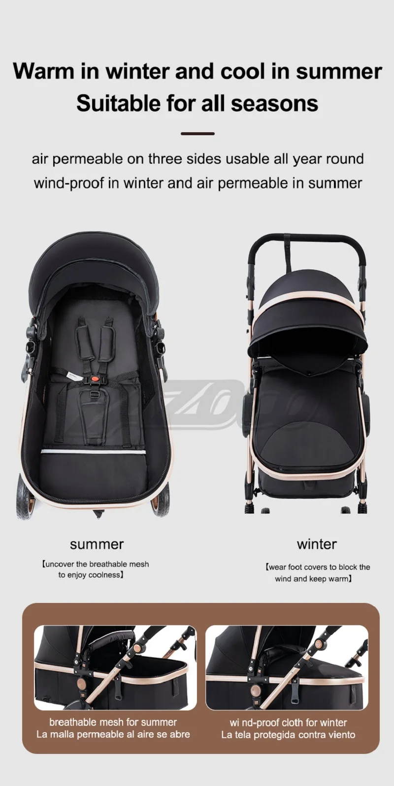 3-in-1 Luxury Baby Stroller With Reversible Seat High Landscape Design Compact Foldable Pushchair All Season Universal For Indoor Outdoor Daily Travel Newborn Toddler