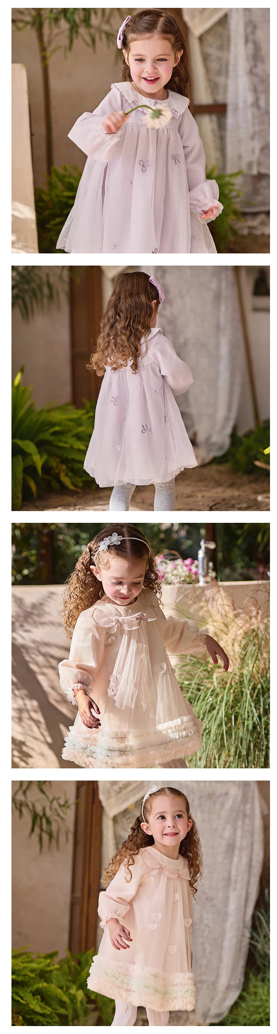 Dave Bella Children Princess Mesh Dress Girls Spring Long Sleeve Elegant Dress Sweet Outdoor Party Clothes DB1260591/DB1261889