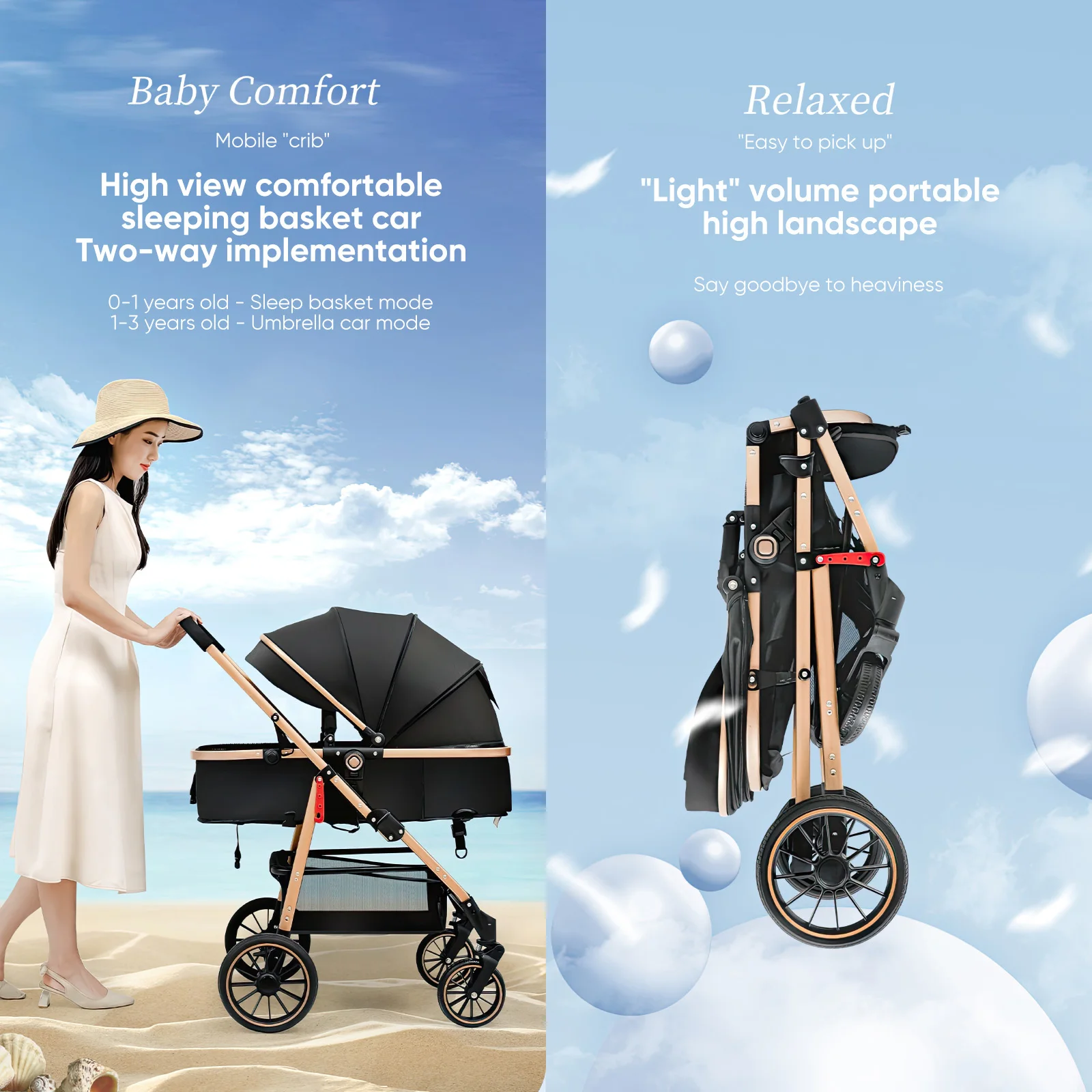 OWJHE Lightweight stroller strollers for baby baby pram with four wheels travel stroller high landscape fold stroller stroller